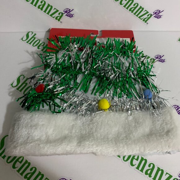 Ugly Christmas Hat Be Jolly Santa Tree Tinsel Poms Star Green Silver Red White - Picture 6 of 6